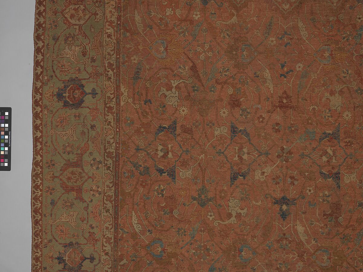 Carpet, Cotton (warp and weft), wool (pile); asymmetrically knotted pile