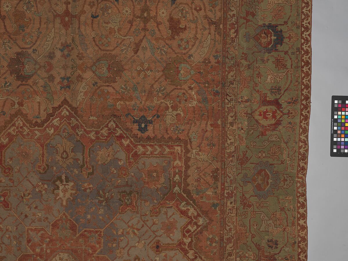 Carpet, Cotton (warp and weft), wool (pile); asymmetrically knotted pile