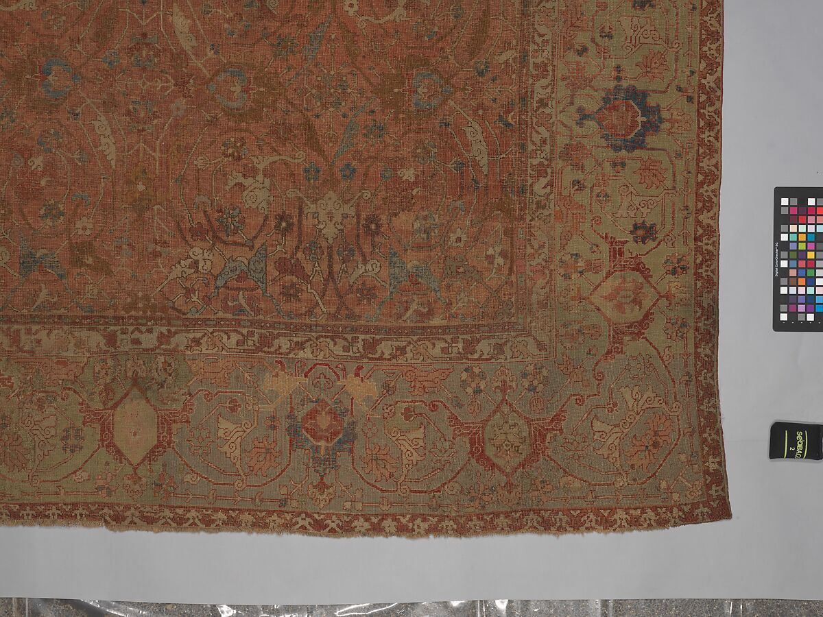 Carpet, Cotton (warp and weft), wool (pile); asymmetrically knotted pile