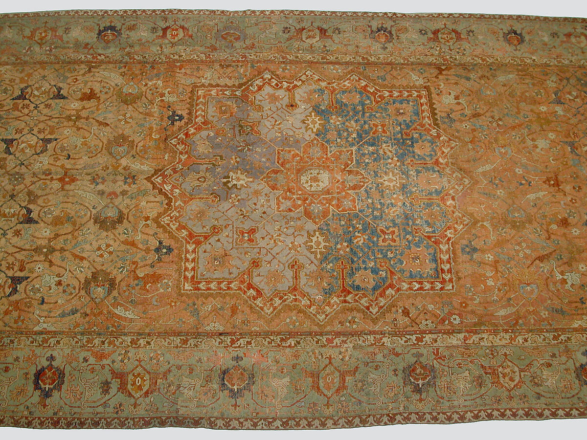 Carpet, Cotton (warp and weft), wool (pile); asymmetrically knotted pile