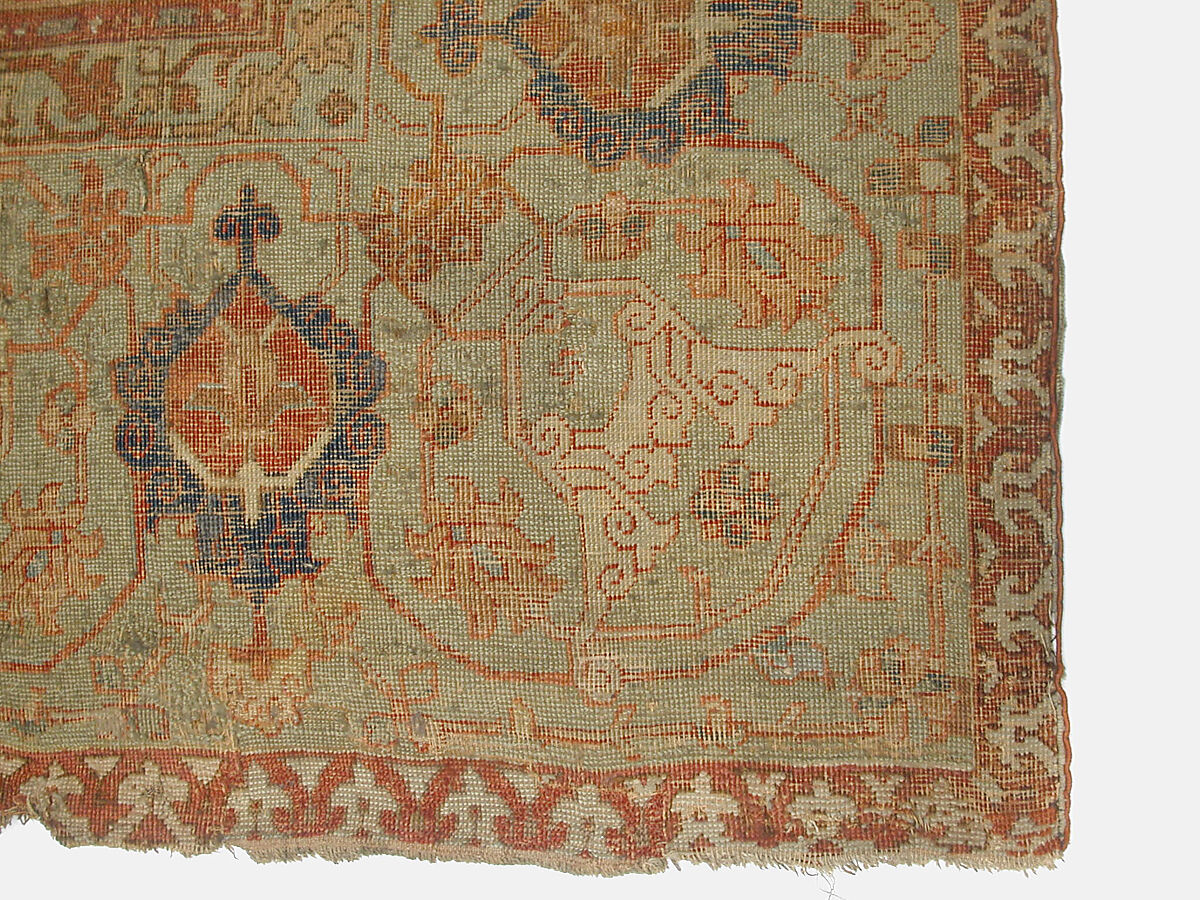 Carpet, Cotton (warp and weft), wool (pile); asymmetrically knotted pile