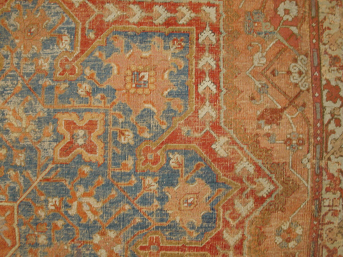 Carpet, Cotton (warp and weft), wool (pile); asymmetrically knotted pile