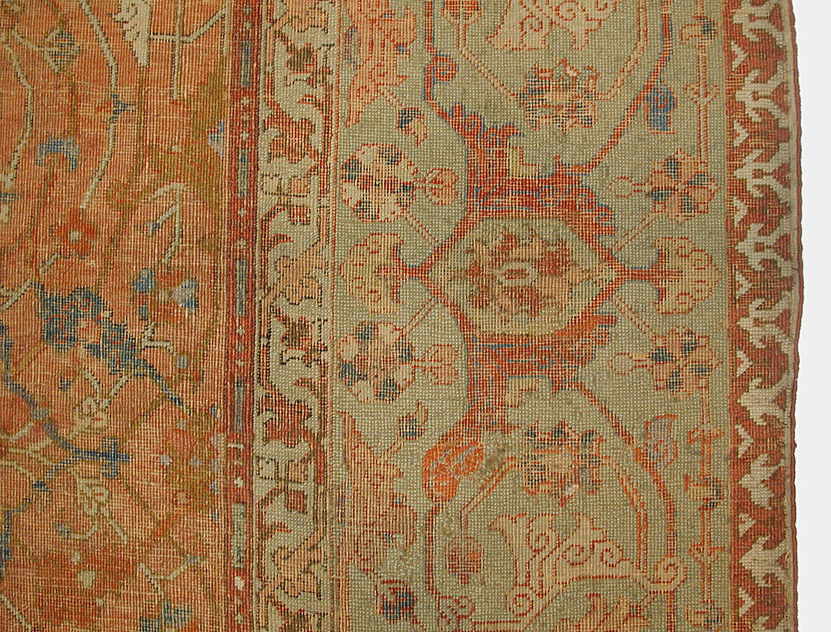 Carpet, Cotton (warp and weft), wool (pile); asymmetrically knotted pile