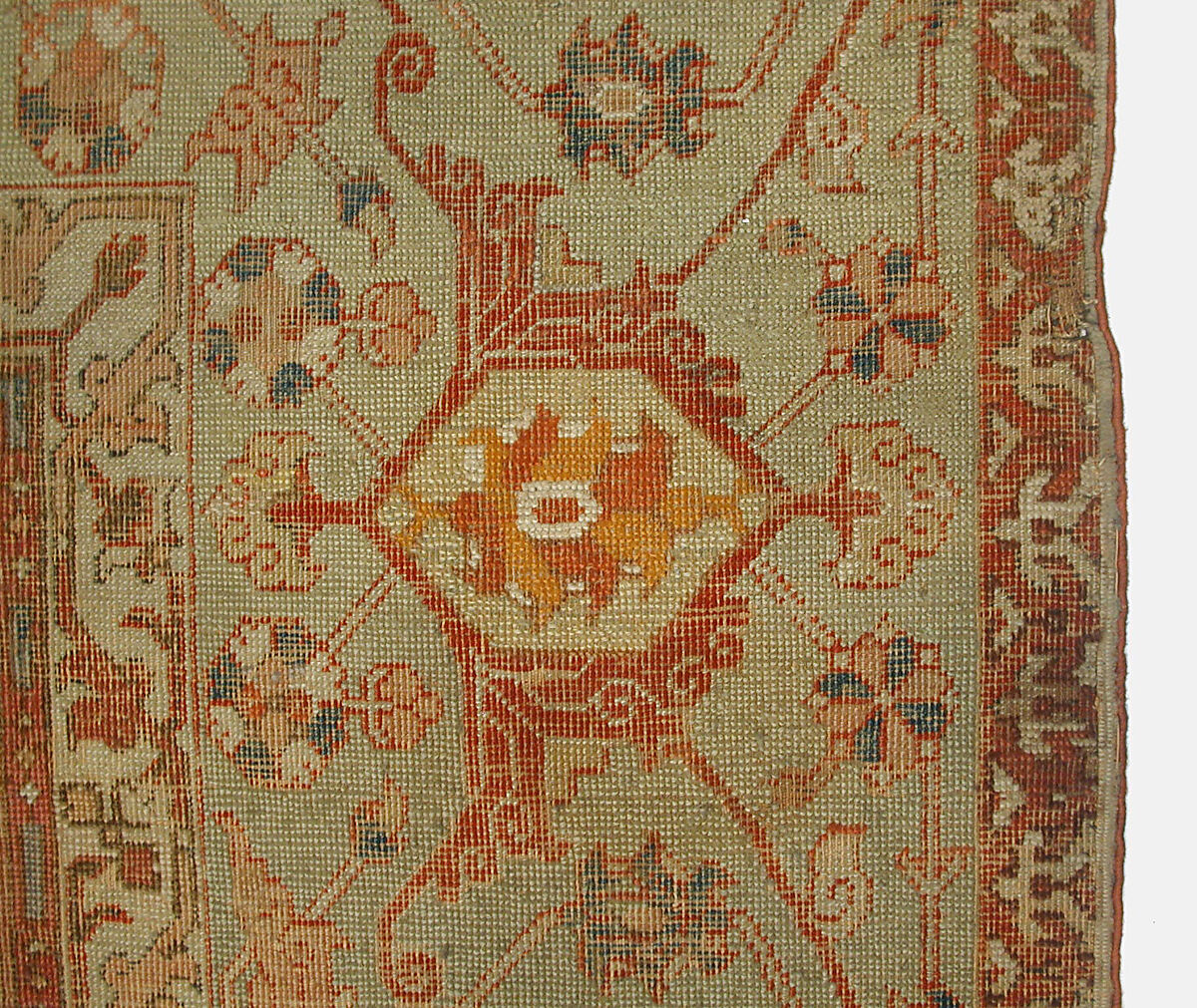 Carpet, Cotton (warp and weft), wool (pile); asymmetrically knotted pile