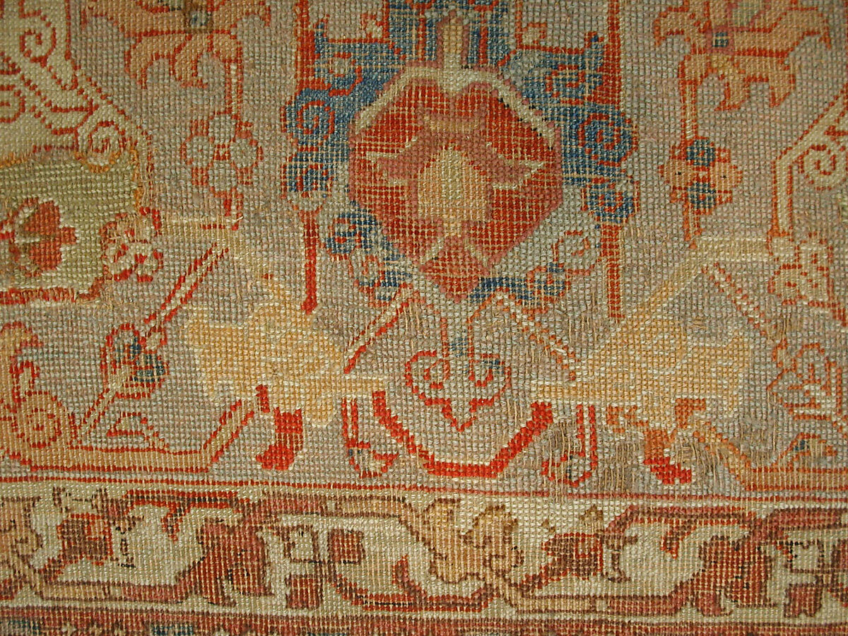 Carpet, Cotton (warp and weft), wool (pile); asymmetrically knotted pile