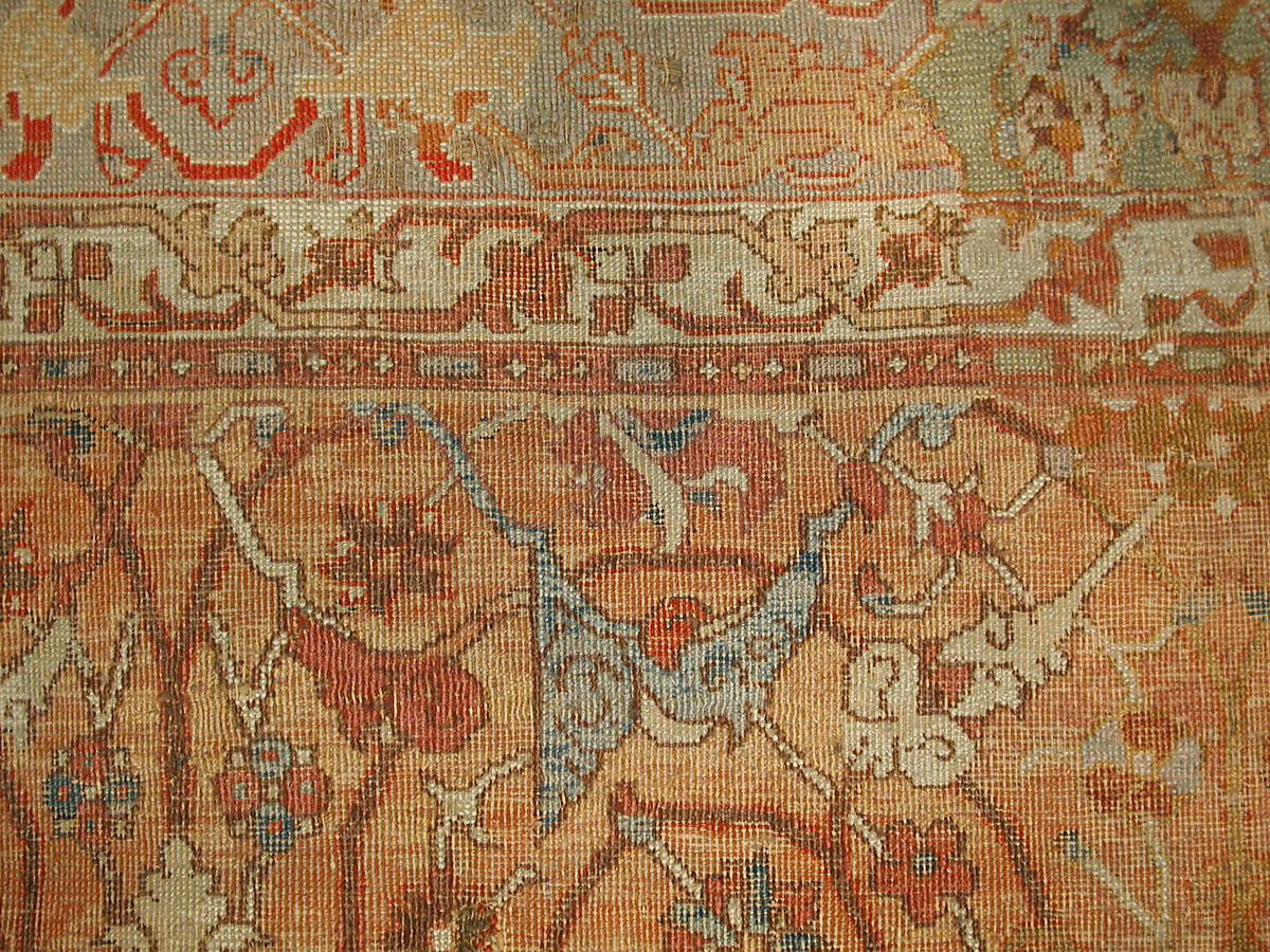 Carpet, Cotton (warp and weft), wool (pile); asymmetrically knotted pile