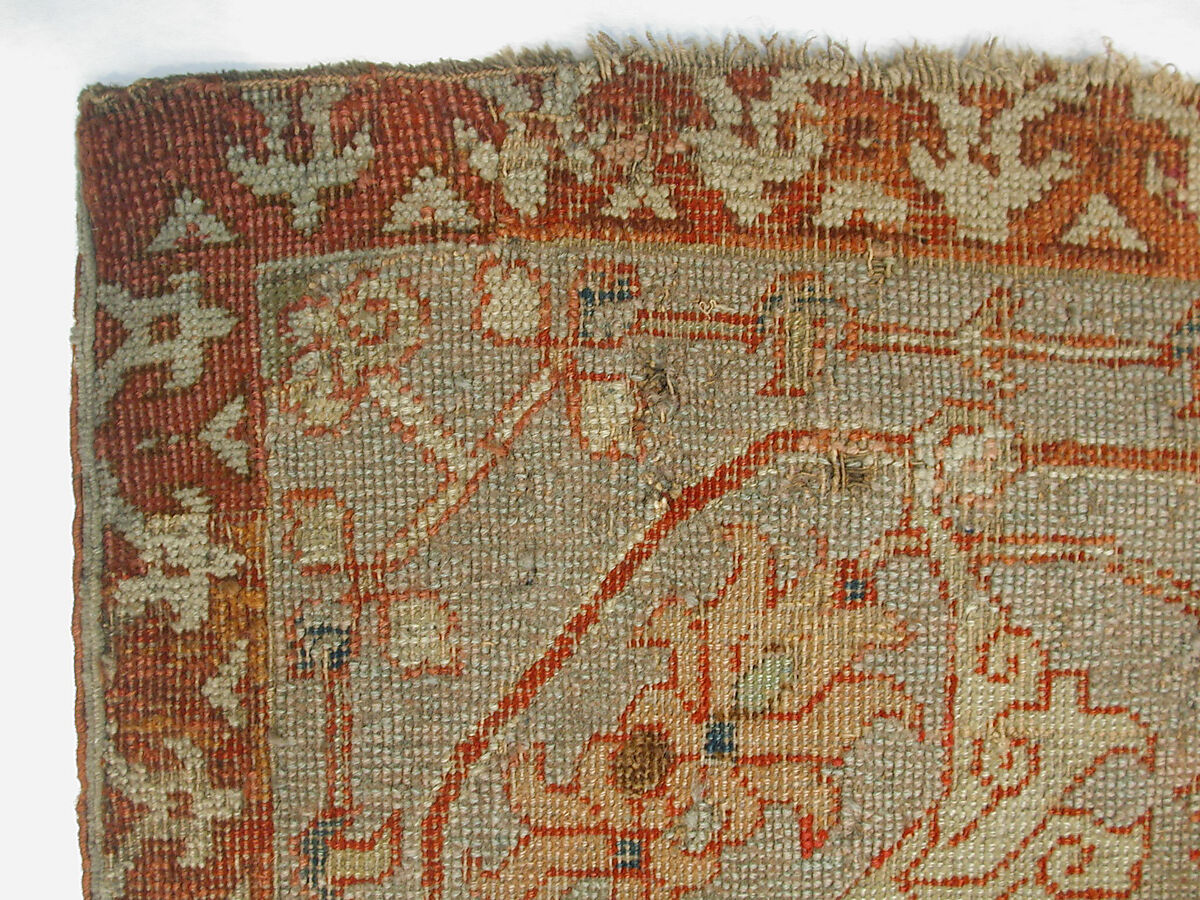 Carpet, Cotton (warp and weft), wool (pile); asymmetrically knotted pile