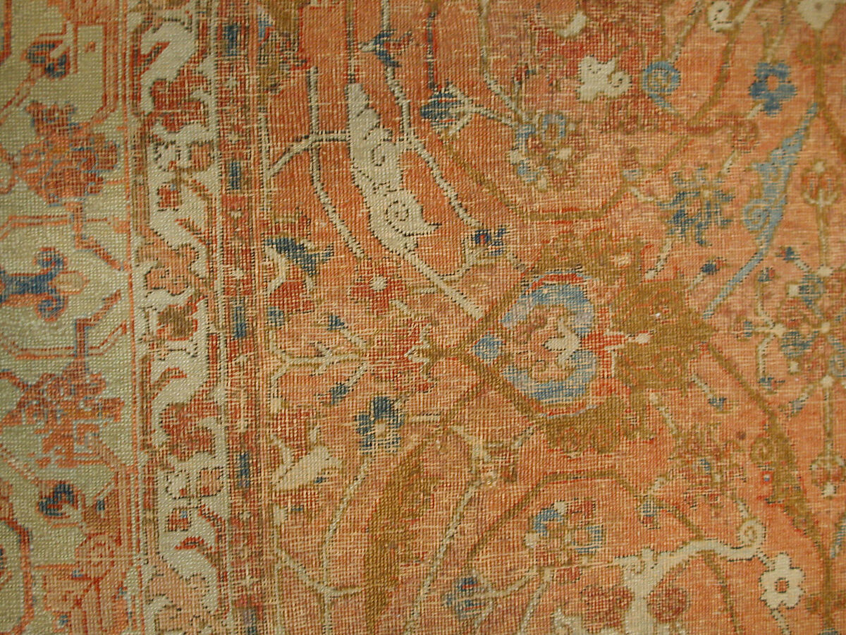 Carpet, Cotton (warp and weft), wool (pile); asymmetrically knotted pile