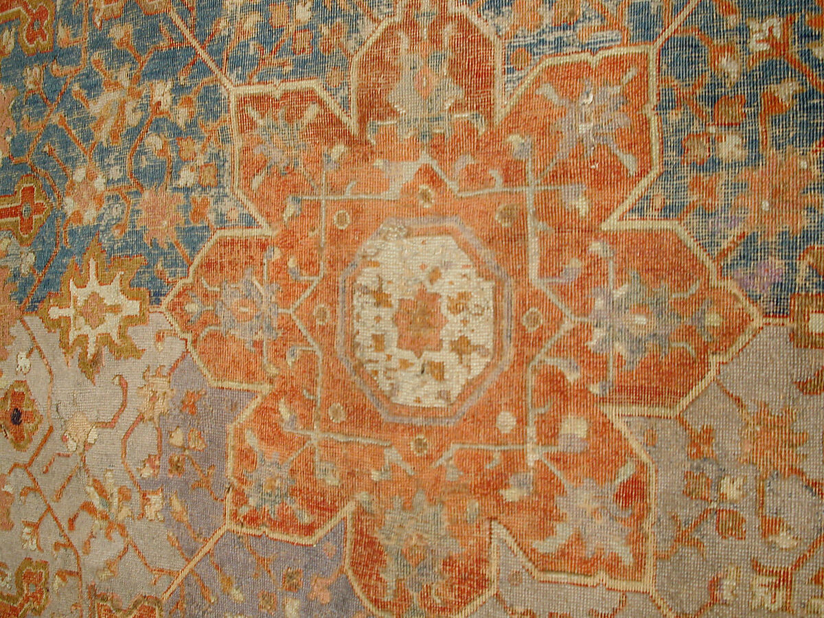 Carpet, Cotton (warp and weft), wool (pile); asymmetrically knotted pile