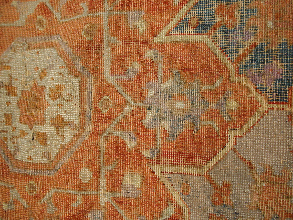 Carpet, Cotton (warp and weft), wool (pile); asymmetrically knotted pile