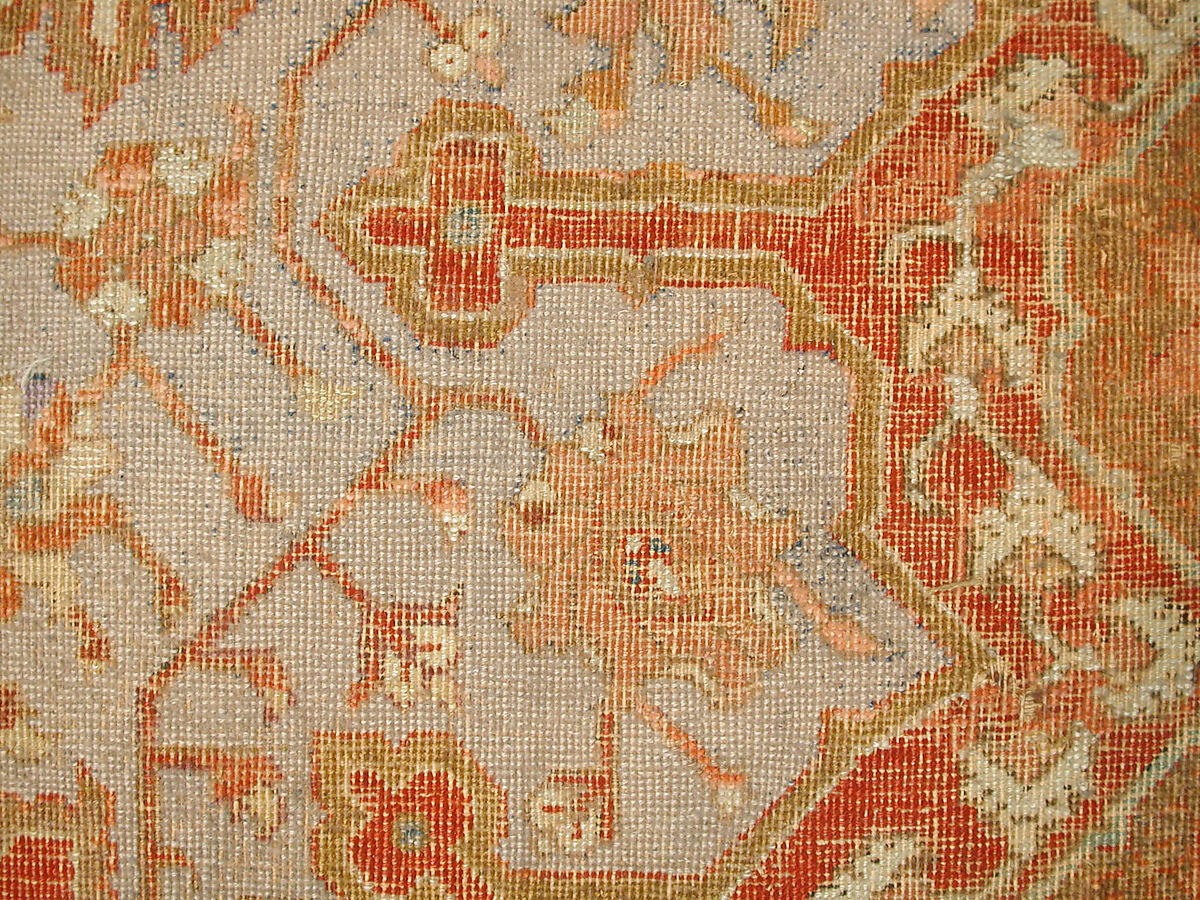 Carpet, Cotton (warp and weft), wool (pile); asymmetrically knotted pile