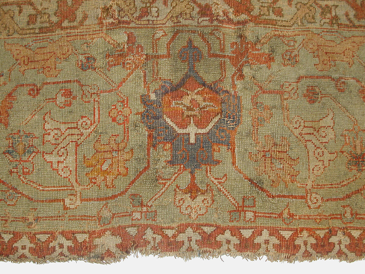 Carpet, Cotton (warp and weft), wool (pile); asymmetrically knotted pile