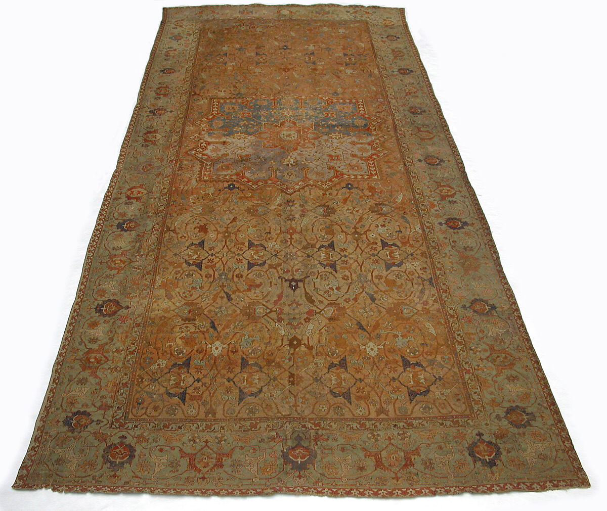 Carpet, Cotton (warp and weft), wool (pile); asymmetrically knotted pile