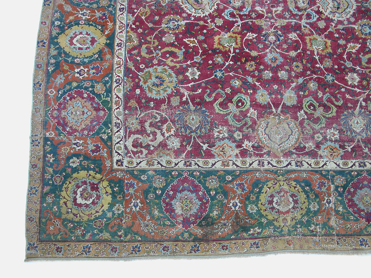 Carpet, Cotton (warp and weft), wool (pile); asymmetrically knotted pile