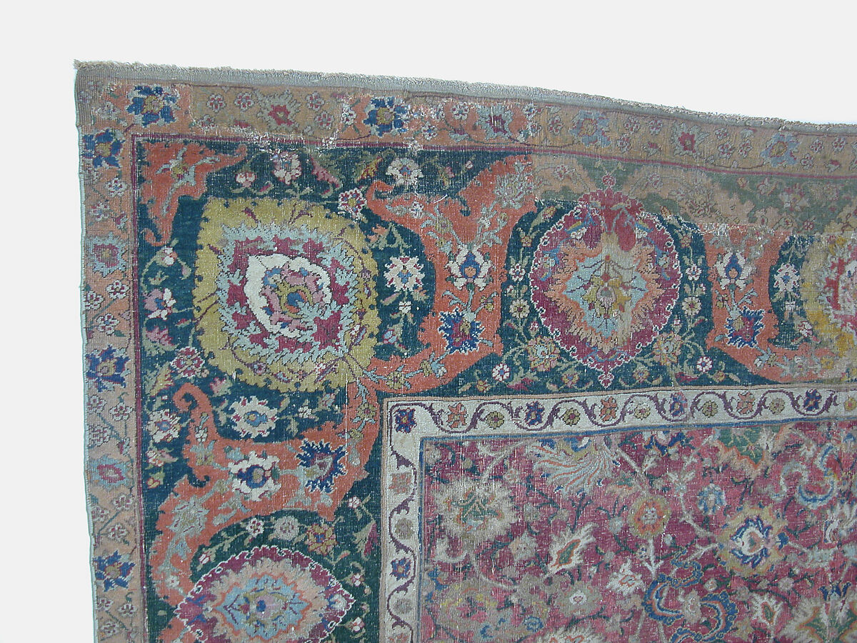 Carpet, Cotton (warp and weft), wool (pile); asymmetrically knotted pile