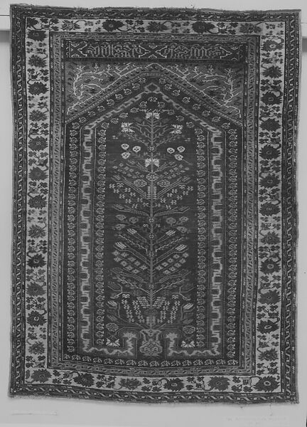Demirci Prayer Rug, Wool (warp, weft and pile); symmetrically knotted pile