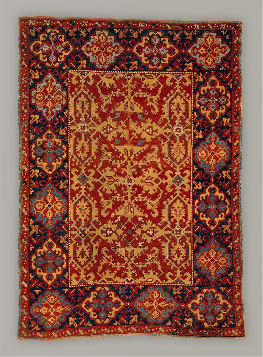 "Ornamental Lotto" Carpet, Wool (warp, weft and pile); symmetrically knotted pile 