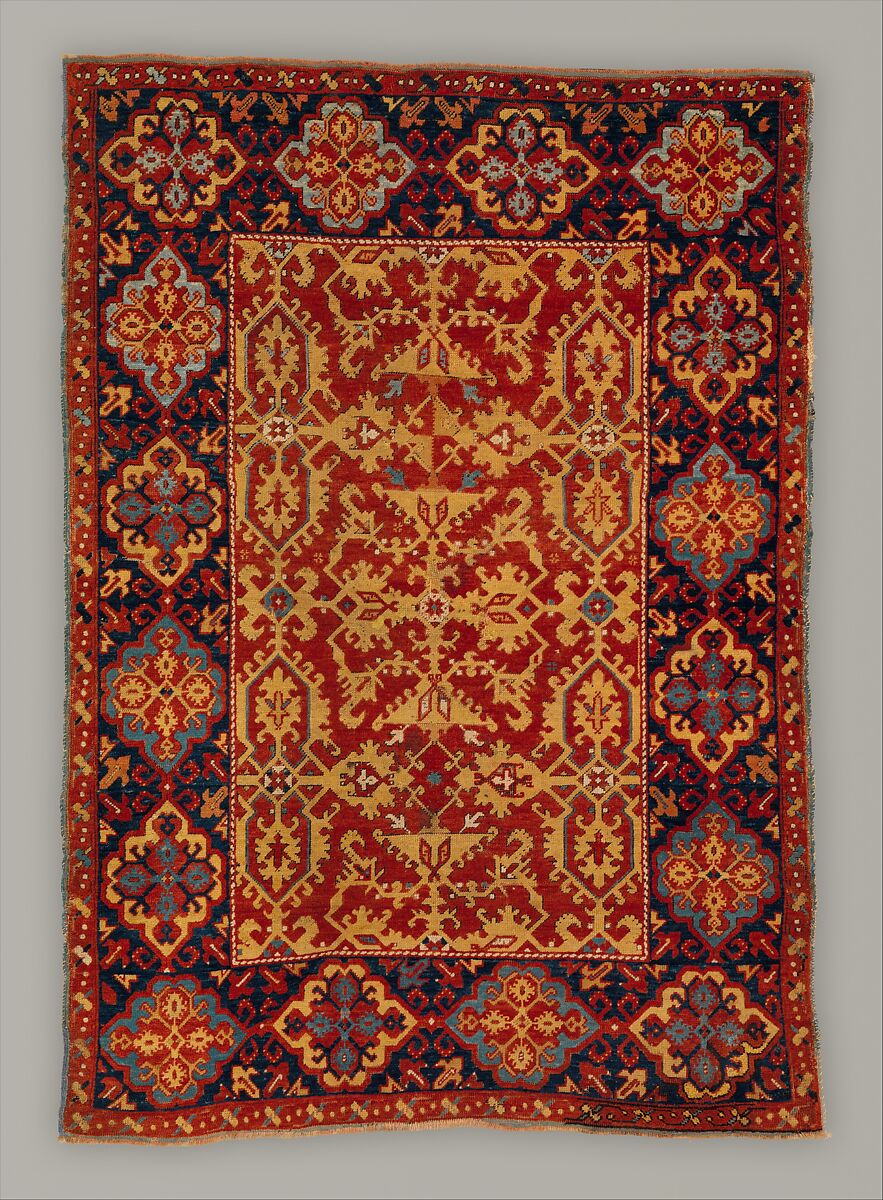 "Ornamental Lotto" Carpet, Wool (warp, weft and pile); symmetrically knotted pile