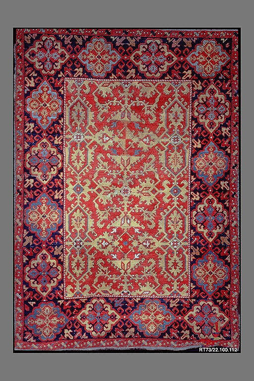 "Ornamental Lotto" Carpet, Wool (warp, weft and pile); symmetrically knotted pile