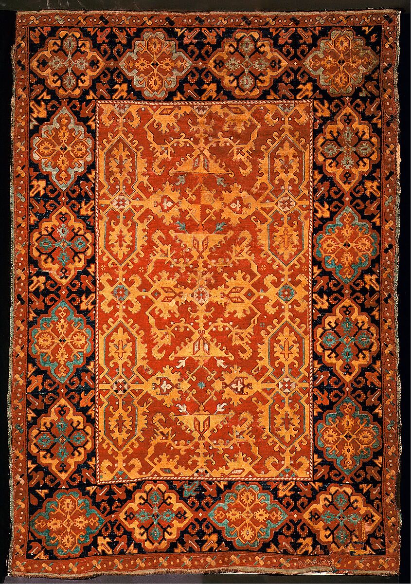 "Ornamental Lotto" Carpet, Wool (warp, weft and pile); symmetrically knotted pile