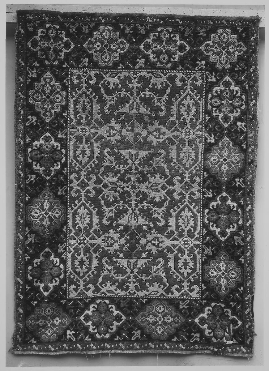 "Ornamental Lotto" Carpet, Wool (warp, weft and pile); symmetrically knotted pile