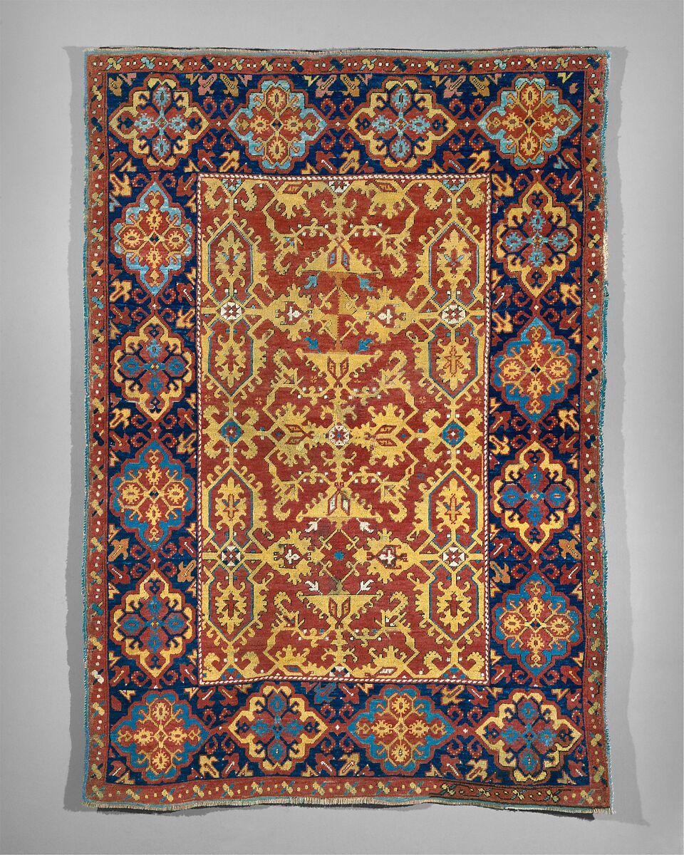 "Ornamental Lotto" Carpet, Wool (warp, weft and pile); symmetrically knotted pile