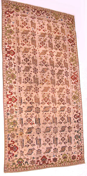 Bird carpet, Wool (warp, weft and pile); symmetrically knotted pile