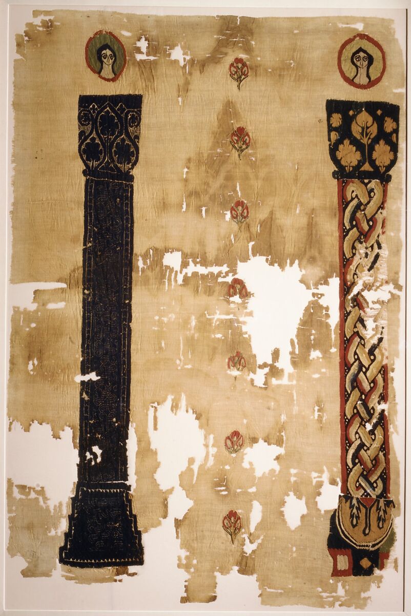 Hanging with Polychrome Columns, Linen, wool; tapestry weave