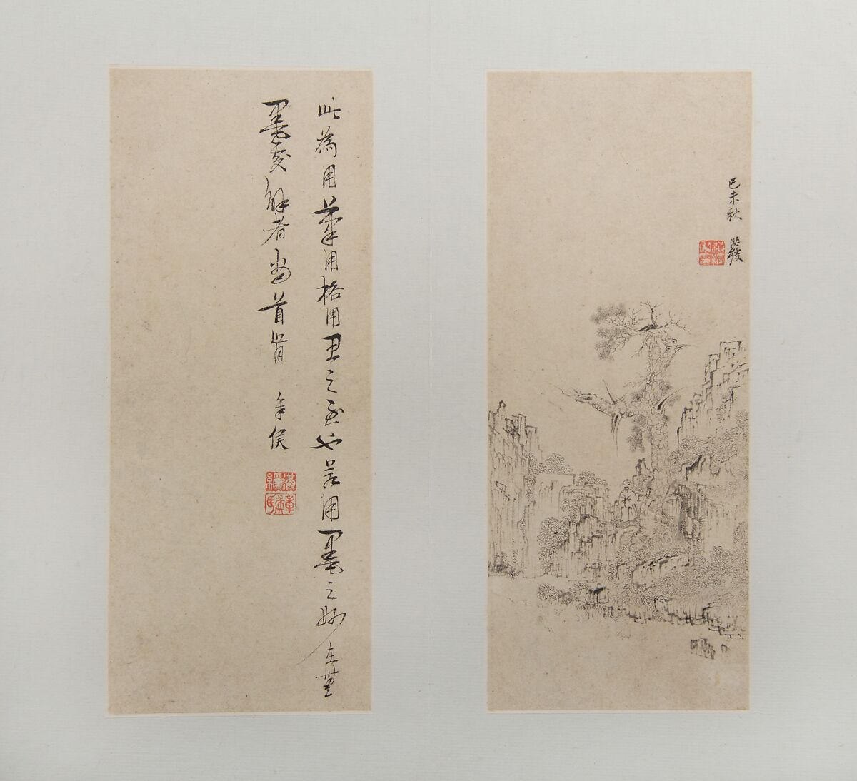 Landscapes, Figures, and Flowers, Chen Hongshou (Chinese, 1598/99–1652), Album of twelve leaves; ink and color on paper, China