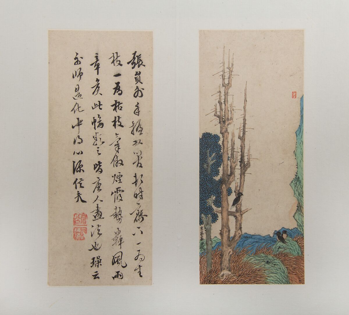 Landscapes, Figures, and Flowers, Chen Hongshou (Chinese, 1598/99–1652), Album of twelve leaves; ink and color on paper, China