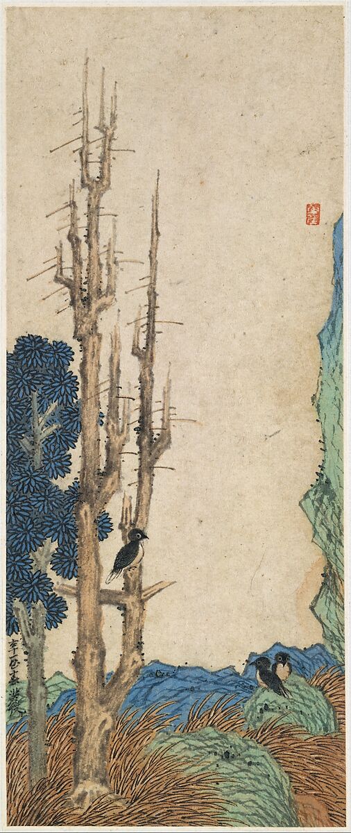 Landscapes, Figures, and Flowers, Chen Hongshou (Chinese, 1598/99–1652), Album of twelve leaves; ink and color on paper, China