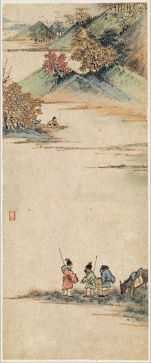 Landscapes, Figures, and Flowers, Chen Hongshou (Chinese, 1598/99–1652), Album of twelve leaves; ink and color on paper, China