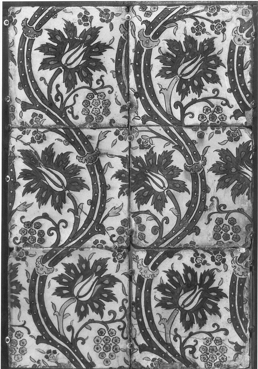 Tile Panel with Wavy-vine Design, Stonepaste; polychrome painted under transparent glaze