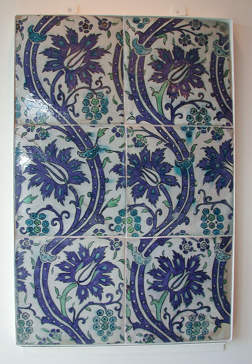 Tile Panel with Wavy-vine Design, Stonepaste; polychrome painted under transparent glaze