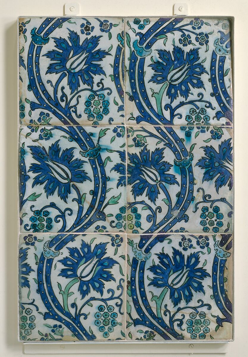 Tile Panel with Wavy-vine Design, Stonepaste; polychrome painted under transparent glaze
