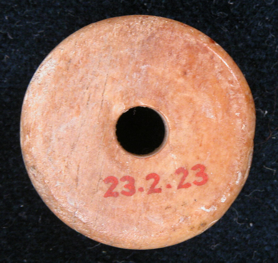 Spindle Whorl or Button, Bone; incised and inlaid with paint