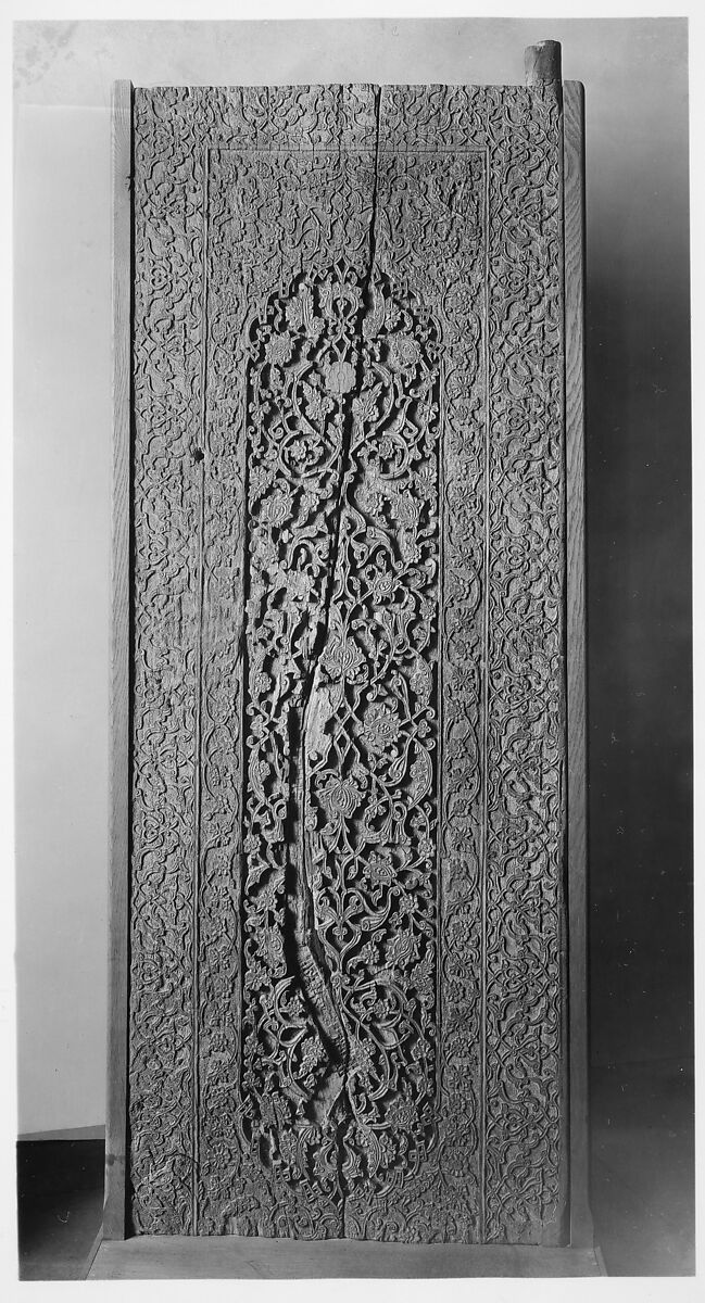 Carved Door Panel, Cypress; carved, traces of paint
