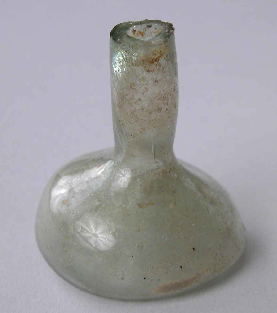 Bottle, Greenish glass; free-blown, undecorated 