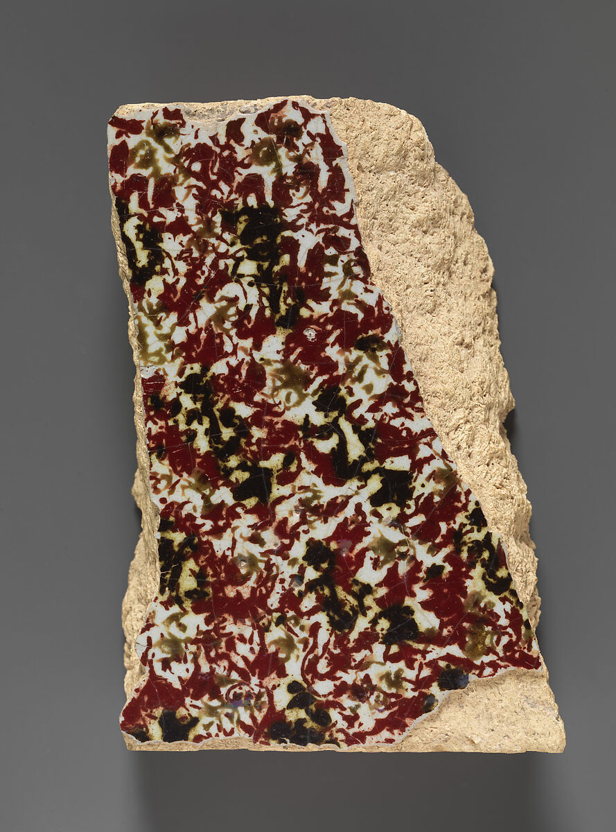 Polychrome Luster Tile Fragment, Earthenware; polychrome luster-painted on opaque white glaze 
