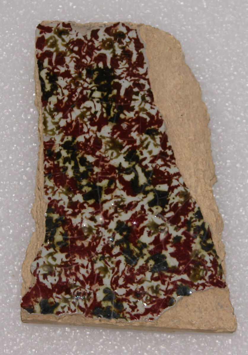 Polychrome Luster Tile Fragment, Earthenware; polychrome luster-painted on opaque white glaze