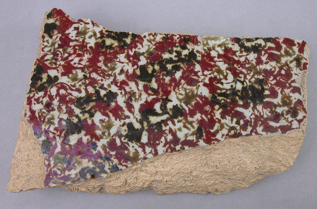 Polychrome Luster Tile Fragment, Earthenware; polychrome luster-painted on opaque white glaze