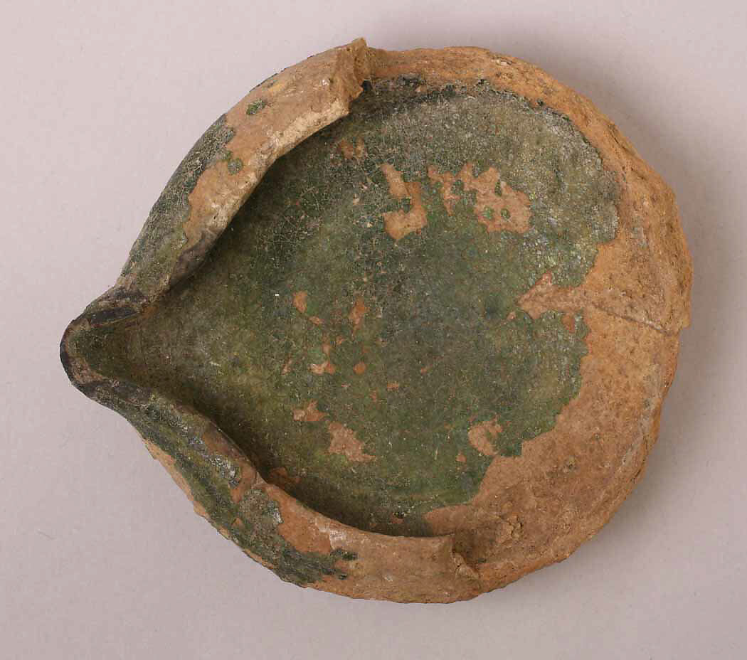 Fragment of a Lamp, Earthenware; glazed 