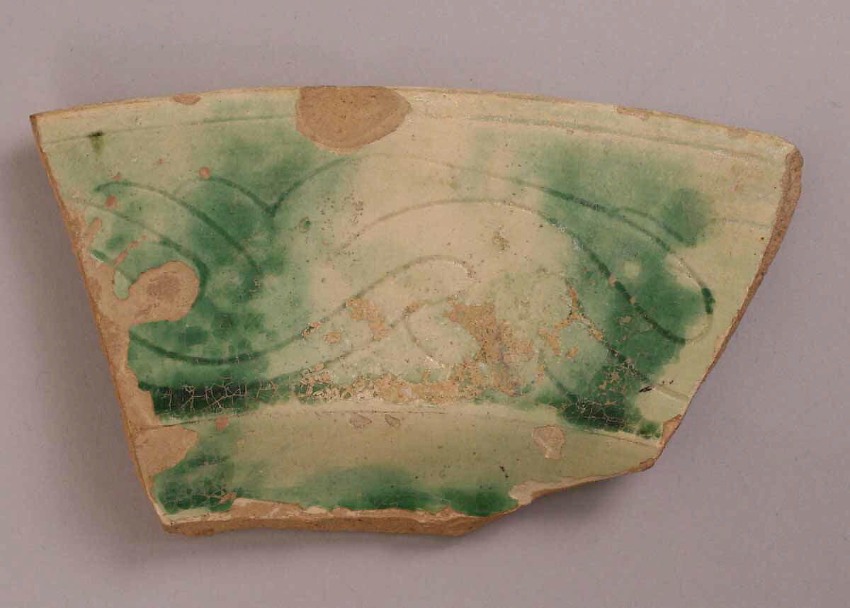 Two Fragments of Splashed Sgraffito Ware, Earthenware; slipped, incised, glazed, and splashed 
