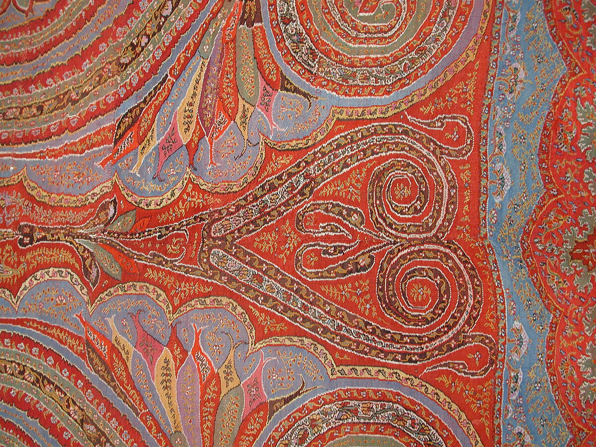 Shawl, Wool, silk; double interlocking twill tapestry weave, embroidered, pieced