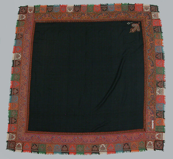 Shawl, Wool, silk; embroidered