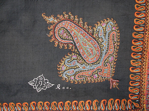 Shawl, Wool, silk; embroidered