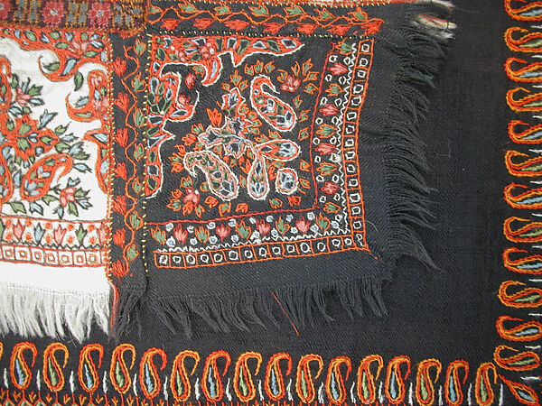 Shawl, Wool, silk; embroidered
