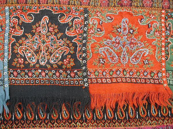 Shawl, Wool, silk; embroidered