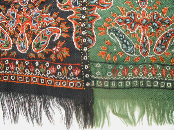 Shawl, Wool, silk; embroidered