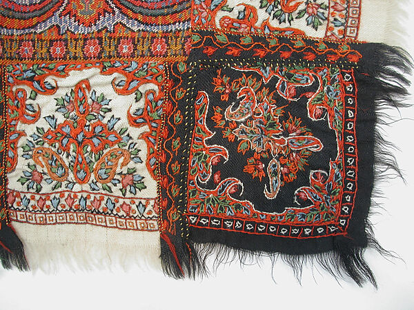 Shawl, Wool, silk; embroidered